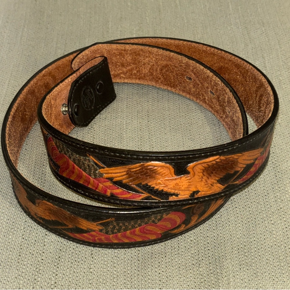 Silver Creek Classics Tooled Leather Americana Belt Sz 38 NEW